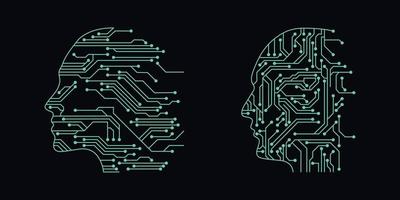 head in style of Printed circuit board outline illustration. Futuristic artificial intelligence design theme. Modern technology networking for design element vector