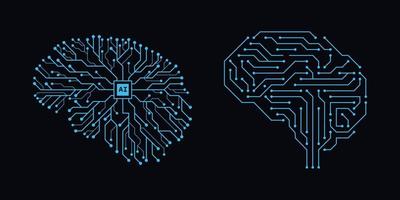 brain in style of Printed circuit board outline illustration. Futuristic artificial intelligence design theme. Modern technology networking for design element vector