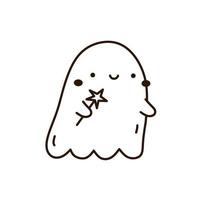 Cute and funny ghost isolated on white background. Vector hand-drawn illustration in doodle style. Kawaii character. Perfect for cards, decorations, logo and Halloween designs.