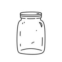 Glass jar isolated on white background. Vector hand-drawn illustration in doodle style. Perfect for decorations, logo, various designs.