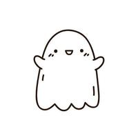 Cute and funny ghost isolated on white background. Vector hand-drawn illustration in doodle style. Kawaii character. Perfect for cards, decorations, logo and Halloween designs.