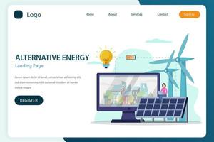 plantilla de vector plano de sitio web de página de destino de energía alternativa