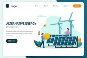 plantilla de vector plano de sitio web de página de destino de energía alternativa