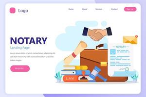 Notary services and legal assistance concept. landing page website flat vector template