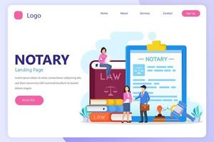 Notary services and legal assistance concept. landing page website flat vector template