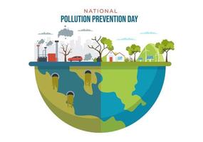 National Pollution Prevention Day for Awareness Campaign About Factory, Forest or Vehicle Problems in Template Hand Drawn Cartoon Flat Illustration vector