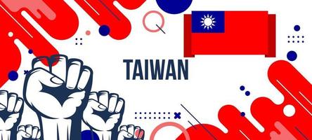 Taiwan national banner with flag, and geometric abstract background design vector