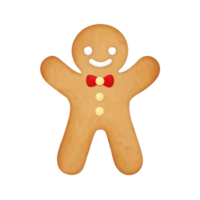 Watercolor Gingerbread Man biscuit cookie with Happy Face png