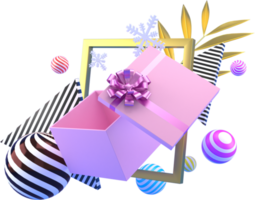 3d Rendering Christmas or new year elements background with decorative balls, and gift boxes. Colorful gifts for holidays. Modern design. png