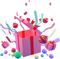 3d renderização de fundo de elementos de natal ou ano novo com bolas decorativas e caixas de presente. presentes planos coloridos para feriados. design moderno. ilustração isolada png