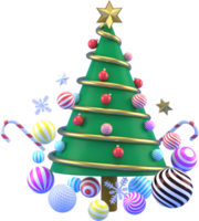 3d Rendering Christmas or new year elements background with decorative tree,  ball, snow and gift boxes. Colorful gifts for holidays. Modern design. png