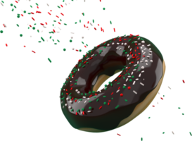 Representación 3d fondo de elementos de navidad o año nuevo con donut decorativo. regalos coloridos para las vacaciones. diseño moderno. ilustración aislada. png