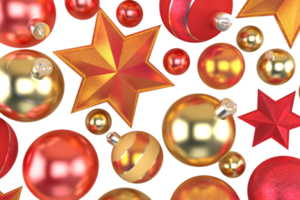 3d Rendering assect for Christmas or New year elements background with decorative  colorful ball and star. Gifts for holidays. Modern design. Isolated illustration png