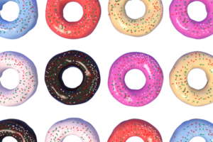 3d Rendering Christmas or new year elements background with decorative donut. Colorful gifts for holidays. Modern design. Isolated illustration. png