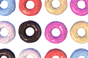 3d renderen Kerstmis of nieuw jaar elementen achtergrond met decoratief donut. kleurrijk cadeaus voor vakantie. modern ontwerp. geïsoleerd illustratie. png