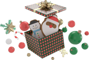 rendu 3d fond d'éléments de noël ou du nouvel an avec boules décoratives, étoile, neige et boîte gif. cadeaux colorés pour les vacances. Design moderne. illustration isolée. png