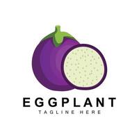 diseño de logotipo de berenjena, ilustración de verduras vector de plantación de verduras púrpura, plantilla de icono de marca de producto