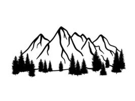 cordilleras y bocetos de árboles. ilustración vectorial aislado sobre fondo blanco. garabato dibujo paisaje vector