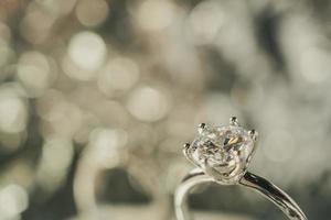 luxury engagement Diamond ring with abstract bokeh light background photo