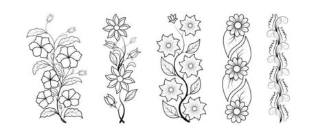 Set of floral line art hand drawn simple flower coloring pages for kids and adult vector