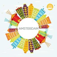 Amsterdam Skyline with Color Buildings, Blue Sky and Copy Space. vector