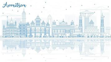 delinear el horizonte de amritsar con edificios azules y reflejos. vector