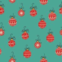 Hand drawn seamless pattern with cute hand drawn Christmas tree decorations, baubles. Repetitive New Year baubles print. vector