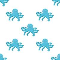 Seamless pattern with cute octopus, seaweed and pearl. Trendy nursery background vector