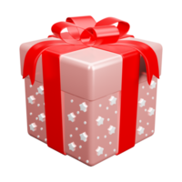 roze geschenk doos rood lint met wit ster patroon Kerstmis partij png. 3d renderen vieren verrassing doos realistisch icoon png