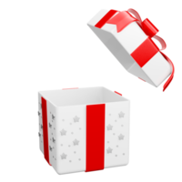 weiße offene geschenkbox sternmuster mit roter schleife weihnachtsfeier png. 3D-Rendering Feiern Sie das realistische Symbol der Überraschungsbox png