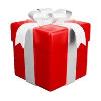 Red gift box with white ribbon christmas party png. 3d rendering celebrate surprise box realistic icon png