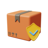 Safe delivery icon. Packing box with shield symbol. Goods delivery guarantee. 3d render png