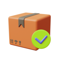 Delivery box with check mark. Parcel Security. 3d render png