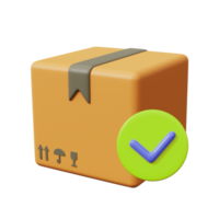caja de entrega con marca de verificación. paquetería de seguridad. renderizado 3d png