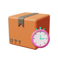 Parcel box with stopwatches. Express delivery icon. 3d render png