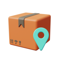 Package tracking. Pin box icon. 3d render png