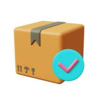 caixa de entrega com marca de seleção. segurança do pacote. renderização 3D png