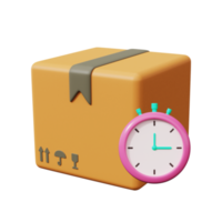 Parcel box with stopwatches. Express delivery icon. 3d render png