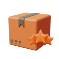 caja de cartón y símbolo de estrella. un ícono sobre el mejor y más popular servicio de entrega. renderizado 3d png