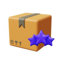 caja de cartón y símbolo de estrella. un ícono sobre el mejor y más popular servicio de entrega. renderizado 3d png