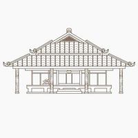 Editable Traditional Japanese House Vector Illustration in Outline Style for Tourism Travel and Culture or History Education