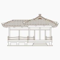 Editable Outline Style Vector Illustration of Traditional Japanese House for Tourism Travel and Culture or History Education