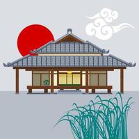 Editable Flat  Cartoon Style Front View Traditional Japanese House Vector Illustration for Tourism Travel and Culture or History Education