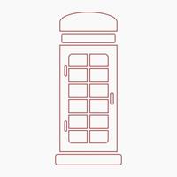 Editable Front View Outline Style Typical English Telephone Booth Iconic Vector Illustration for England Culture Tradition and History Related Design