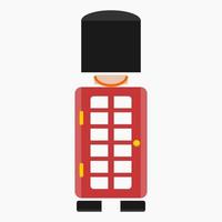 Editable Combination of Front View Typical English Royal Guard and Telephone Booth as Iconic Vector Illustration in Flat Style for England Culture Tradition and History Related Design