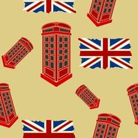 Editable Three-Quarter View English Telephone Booth Vector Illustration with Union Jack Flag in Flat Style as Seamless Pattern for England Culture Tradition and History Related Background