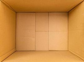 Open empty brown cardboard box background top view photo