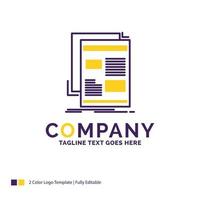 Company Name Logo Design For news. newsletter. newspaper. media. paper. Purple and yellow Brand Name Design with place for Tagline. Creative Logo template for Small and Large Business. vector