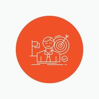 business. goal. hit. market. success White Line Icon in Circle background. vector icon illustration