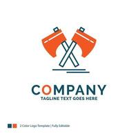 Axe. hatchet. tool. cutter. viking Logo Design. Blue and Orange Brand Name Design. Place for Tagline. Business Logo template. vector